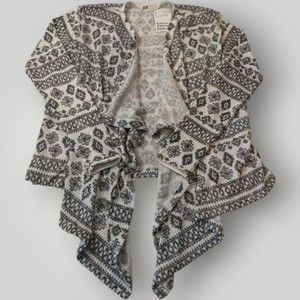 NWT H&M Girls 10-12 Black & White Southwestern Print Open Front Cardigan Sweater
